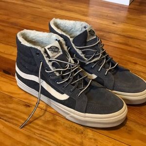 Navy blue, furry high top Vans: Women’s 9 Men 7.5
